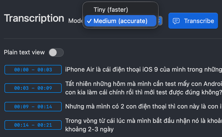 Speech to Text Screenshot